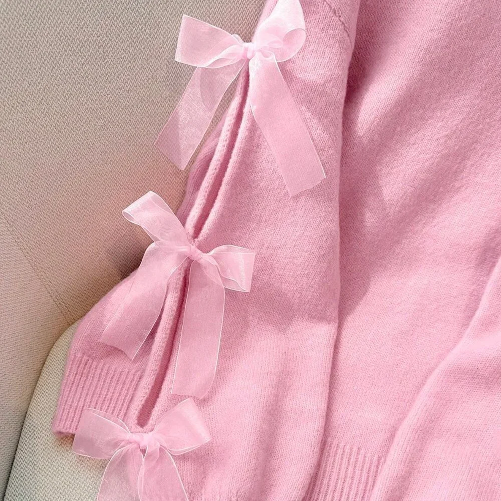 Pink Elegant Women's French Romantic Knit Pullover Sweater - Picture 5 of 6